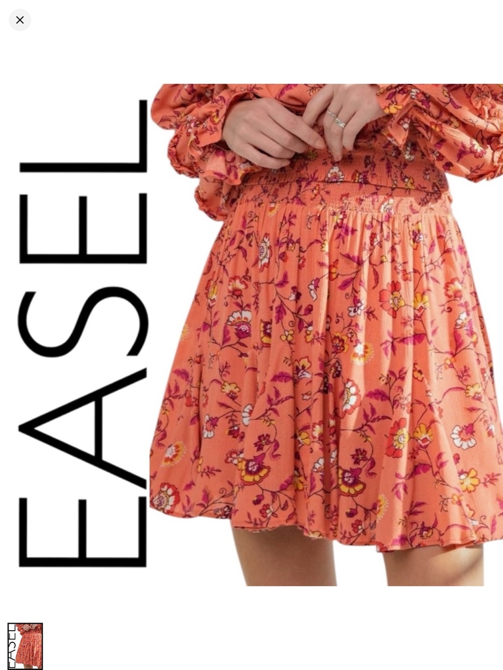 Easel Los Angeles Floral Smocked Skirt - Coral/Multi colored_Size S